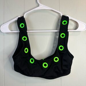 Women's Black Bikini Top with Neon Green Grommets